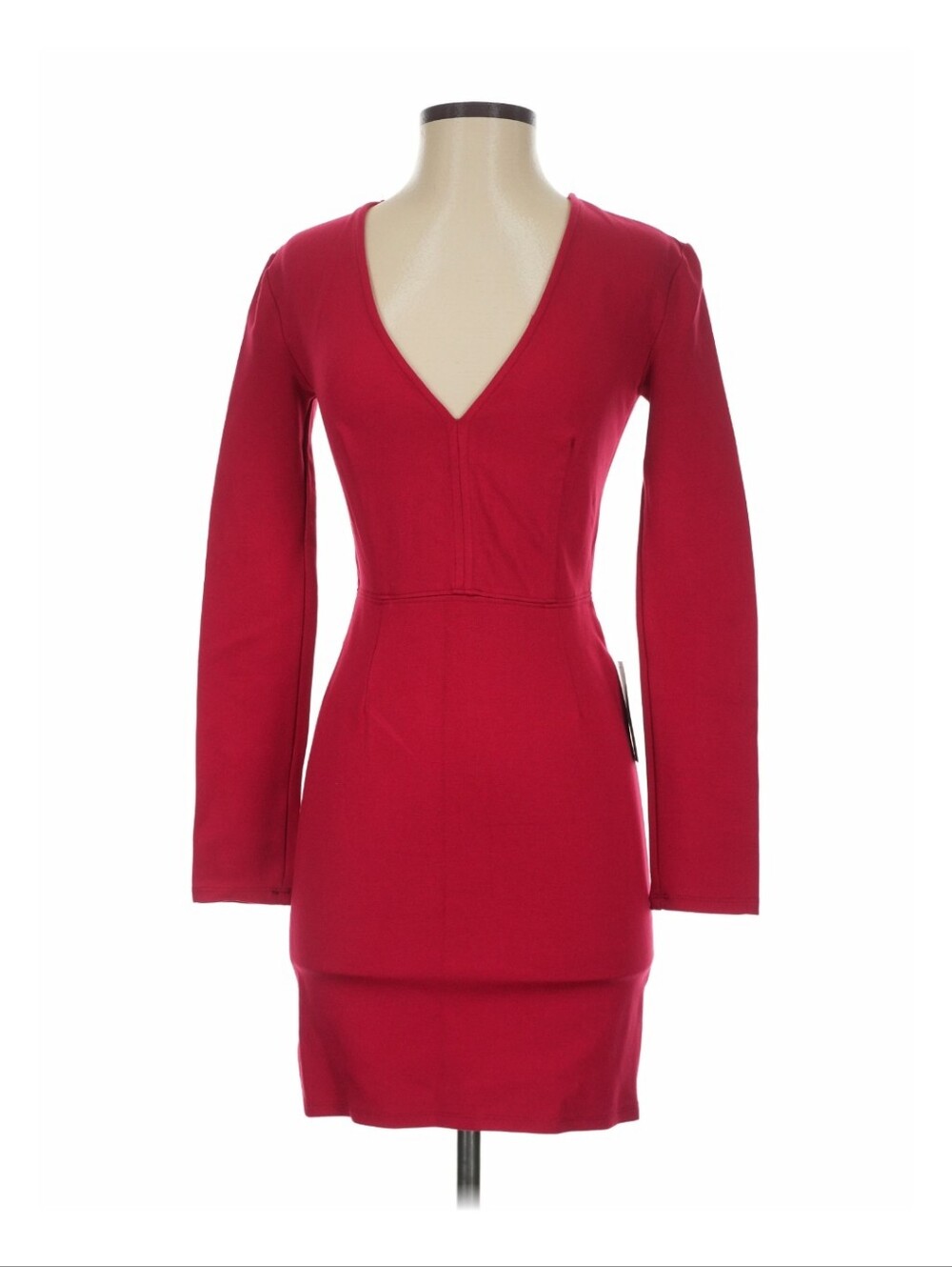 Love X Design Red V-Neck Long Sleeve Bodycon Mini Dress XS
